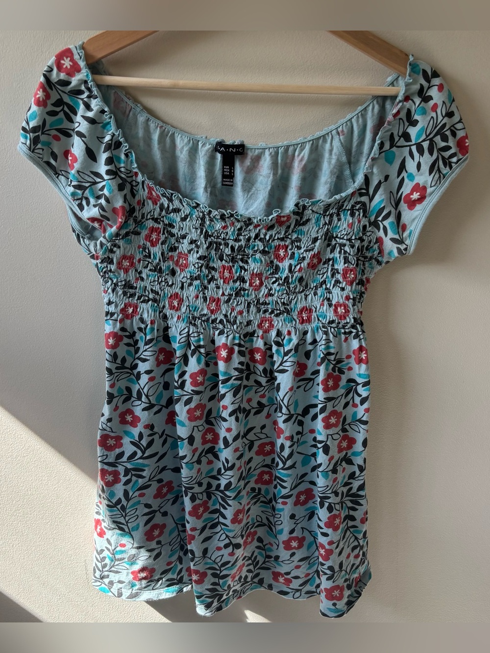 FANG Y2K Blue and Coral Floral Tie-Back Top